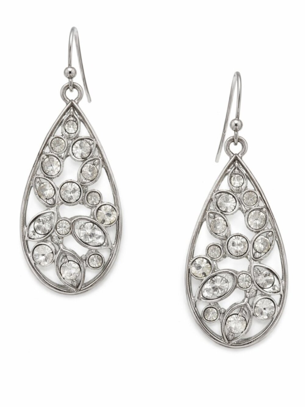 Silver Toned Crystal Teardrop Earrings